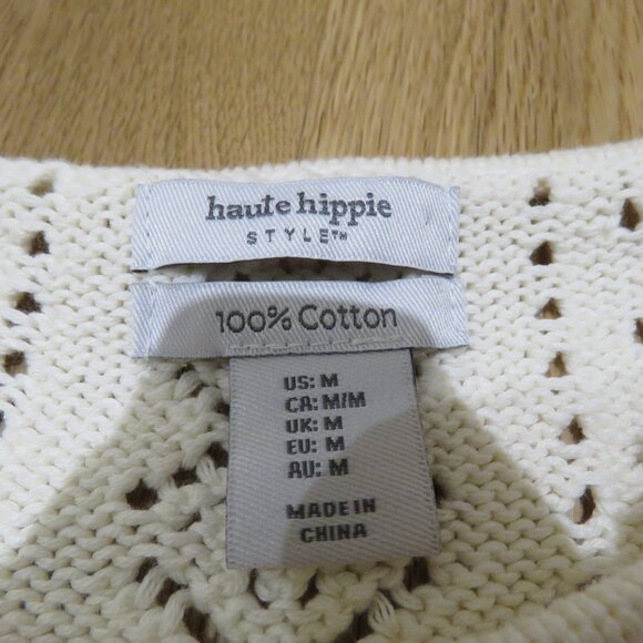 HAUTE HIPPIE Crochet Knit Milkmaid Coquette Ribbon Top Cotton Cottagecore Boho - Picture 12 of 12